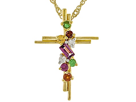 Multi-Gem 18k Yellow Gold Over Silver Pendant With Chain 0.54ctw