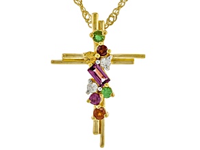 Multi-Gem 18k Yellow Gold Over Silver Pendant With Chain 0.54ctw