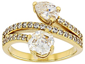 Strontium Titanate With White Zircon 18k Yellow Gold Over Sterling Silver Ring 2.93ctw