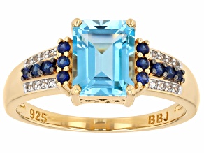 Glacier Topaz™ With Blue & White Lab Created Sapphire 18k Yellow Gold Over Silver Ring 2.98ctw