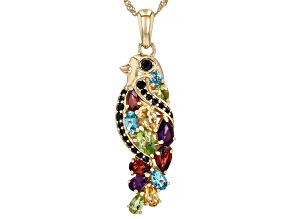 Multi-Gem 18k Yellow Gold Over Sterling Silver Bird Pendant With Chain 4.04ctw