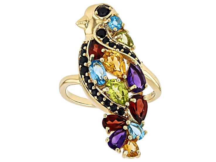 d*3様 jewelry Multi-Gem 18k Yellow Gold Over Sterling Silver Bird Ring 3.69ctw
