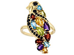 Multi-Gem 18k Yellow Gold Over Sterling Silver Bird Ring 3.69ctw