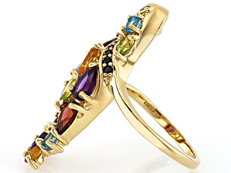 Multi-Gem 18k Yellow Gold Over Sterling Silver Bird Ring 3.69ctw