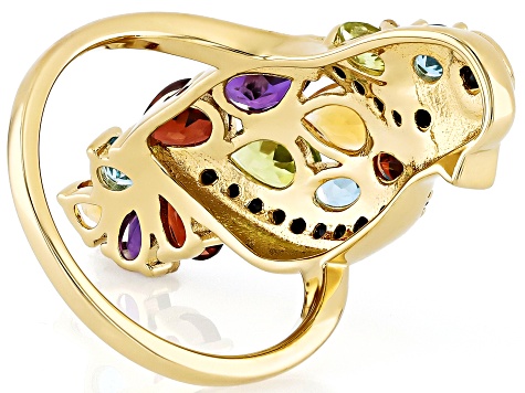 Multi-Gem 18k Yellow Gold Over Sterling Silver Bird Ring 3.69ctw