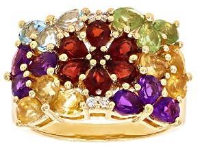 Multi-Gem 18k Yellow Gold Over Sterling Silver Ring 2.97ctw