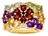 Multi-Gem 18k Yellow Gold Over Sterling Silver Ring 2.97ctw