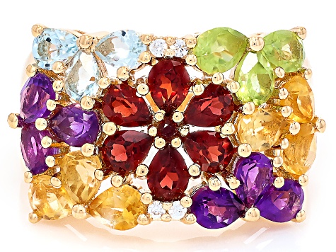 Multi-Gem 18k Yellow Gold Over Sterling Silver Ring 2.97ctw