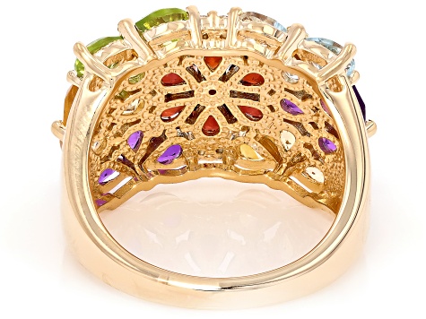 Multi-Gem 18k Yellow Gold Over Sterling Silver Ring 2.97ctw