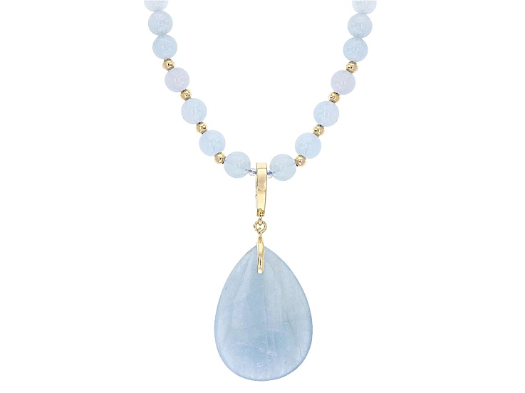 Aquamarine 18k Yellow Gold Over Sterling Silver Enahncer Necklace