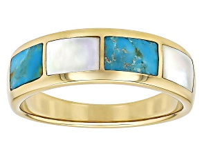 Blue Composite Turquoise With Mother-Of-Pearl 18k Yellow Gold Over Sterling Silver Ring