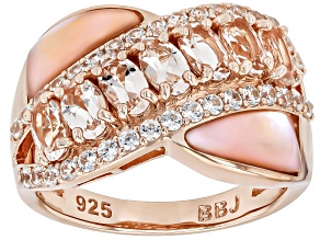 Morganite With White Zircon & Pink Mother-Of-Pearl 18k Yellow Gold Over Sterling Silver Ring