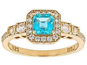 Paraiba Blue Apatite With White Zircon 18k Yellow Gold Over Sterling Silver Ring 1.50ctw