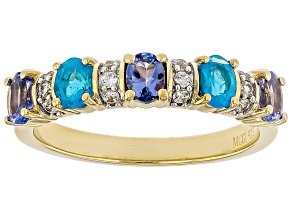 Tanzanite With Neon Apatite and White Zircon 18k Yellow Gold Over Sterling Silver Ring 0.94ctw