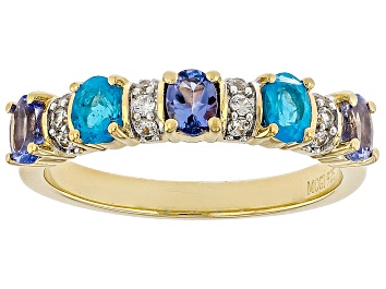 Picture of Tanzanite With Neon Apatite and White Zircon 18k Yellow Gold Over Sterling Silver Ring 0.94ctw