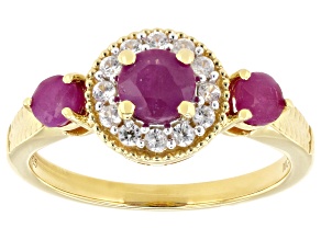 John Saul Ruby With White Zircon 18k Yellow Gold Over Sterling Ring 1.26ctw