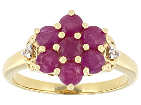John Saul Ruby With White Zircon 18k Yellow Gold Over Sterling Silver Ring 1.55ctw