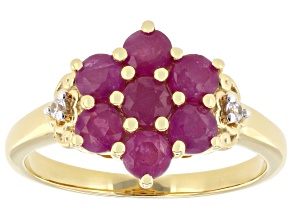 John Saul Ruby With White Zircon 18k Yellow Gold Over Sterling Silver Ring 1.55ctw