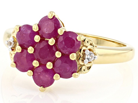 John Saul Ruby With White Zircon 18k Yellow Gold Over Sterling Silver Ring 1.55ctw