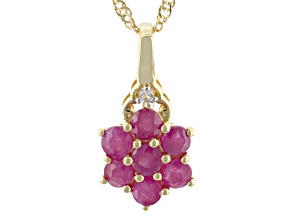 John Saul Ruby With White Zircon 18k Yellow Gold Over Sterling Silver Pendant With Chain 1.53ctw