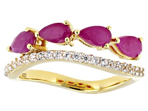 John Saul Ruby With White Zircon 18k Yellow Gold Over Sterling Silver Ring 1.23ctw