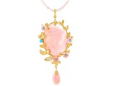Conch Shell, Turquoise, White Zircon 18k Yellow Gold Over Sterling Silver Pendant With Chain 0.50ctw - WPD423
