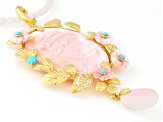 Conch Shell, Turquoise, White Zircon 18k Yellow Gold Over Sterling Silver Pendant With Chain 0.50ctw - WPD423