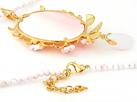 Conch Shell, Turquoise, White Zircon 18k Yellow Gold Over Sterling Silver Pendant With Chain 0.50ctw - WPD423