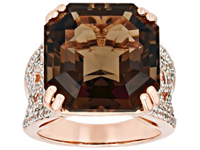 Smoky Quartz 18k Rose Gold Over Sterling Silver Ring 11.90ctw