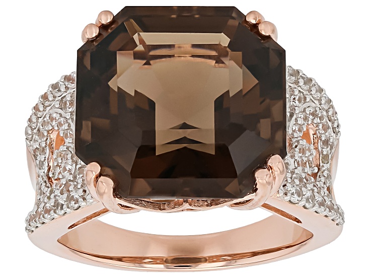 Smoky Quartz Tey Ring アドリンヒュー Smoky Quartz 18k Rose Gold Over Sterling Silver Ring 11.90ctw