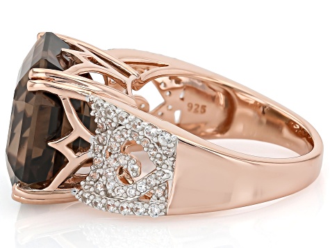 Smoky Quartz 18k Rose Gold Over Sterling Silver Ring 11.90ctw