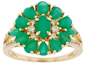 Sakota Emerald With White Zircon 18k Yellow Gold Over Sterling Silver Ring 2.03ctw