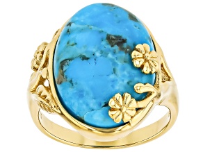 Blue Composite Kingman Turquoise 18k Yellow Gold Over Sterling Silver Ring