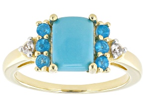 Sleeping Beauty Turquoise 18k Yellow Gold Over Silver Ring 0.40ctw