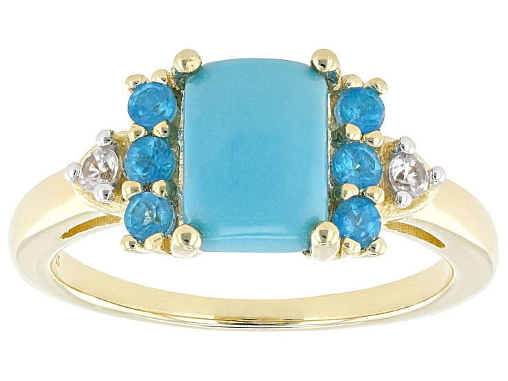 Sleeping Beauty Turquoise 18k Yellow Gold Over Silver Ring 0.40ctw