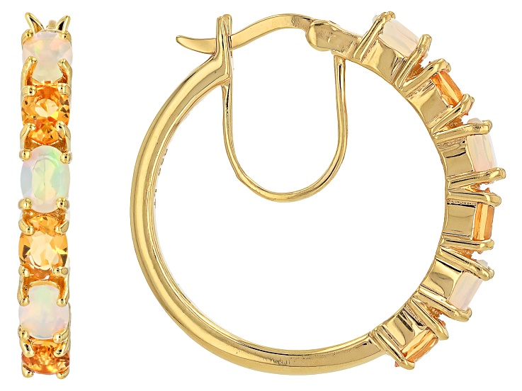 Ethiopian Opal 18k Yellow Gold Over Sterling Silver Hoop Earrings 1.20ctw