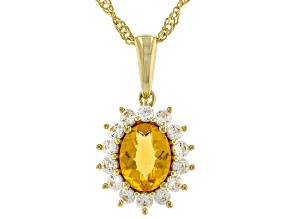 Fire Opal 18k Yellow Gold Over Sterling Silver Pendant With Chain 0.96ctw