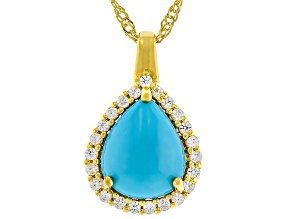 Sleeping Beauty Turquoise 18k Yellow Gold Over Silver Pendant With Chain 0.41ctw