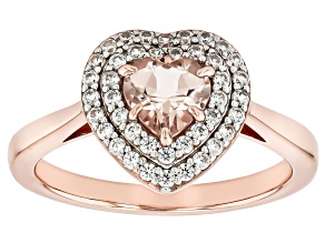 Peach Morganite With White Zircon 18k Rose Gold Over Sterling Silver Ring 0.96ctw