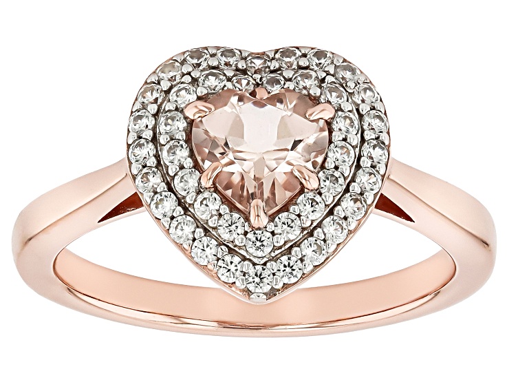 Peach Morganite With White Zircon 18k Rose Gold Over Sterling Silver Ring 0.96ctw