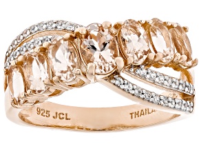 Peach Morganite With White Zircon 18k Rose Gold Over Sterling Silver Ring 1.56