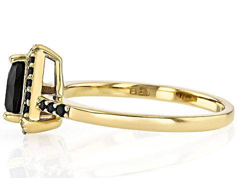 Black Spinel With White Diamond 18k Yellow Gold Over Sterling