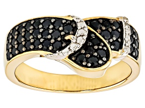 Black Spinel With White Diamond 18k Yellow gold Over Sterling Silver Ring 0.62ctw