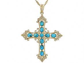 Blue Composite Kingman Turquoise 18k Yellow Gold Over Sterling Silver Pendant With Chain
