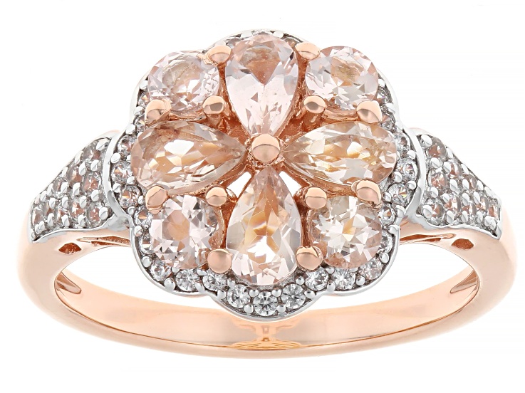 Peach Morganite With White Zircon 18k Rose Gold Over Sterling