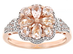 Peach Morganite With White Zircon 18k Rose Gold Over Sterling Silver Ring 1.42ctw