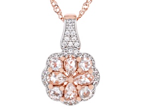 Peach Morganite With White Zircon 18k Rose Gold Over Sterling Silver Pendant With Chain 1.35ctw