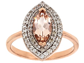 Peach Morganite With White Zircon 18k Rose Gold Over Sterling Silver Ring 1.25ctw