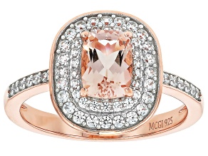 Peach Morganite With White Zircon 18k Rose Gold Over Sterling Silver Ring 1.25ctw
