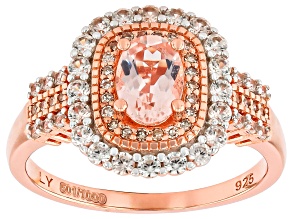 Morganite, White Zircon, Champagne Diamond 18k Rose Gold Over Sterling Silver Ring With Box 1.41ctw